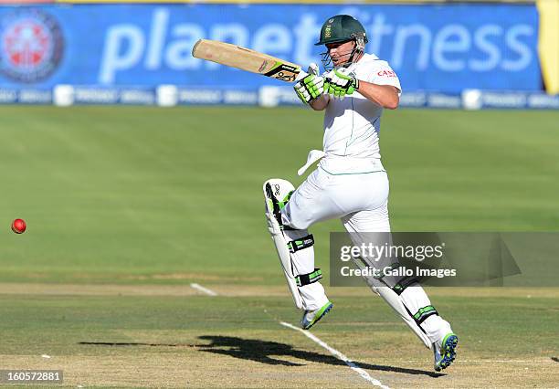 De Villiers of South Africa pulls a delivery for a boundary during day 2 of the 1st Test match between South Africa and Pakistan at Bidvest Wanderers...
