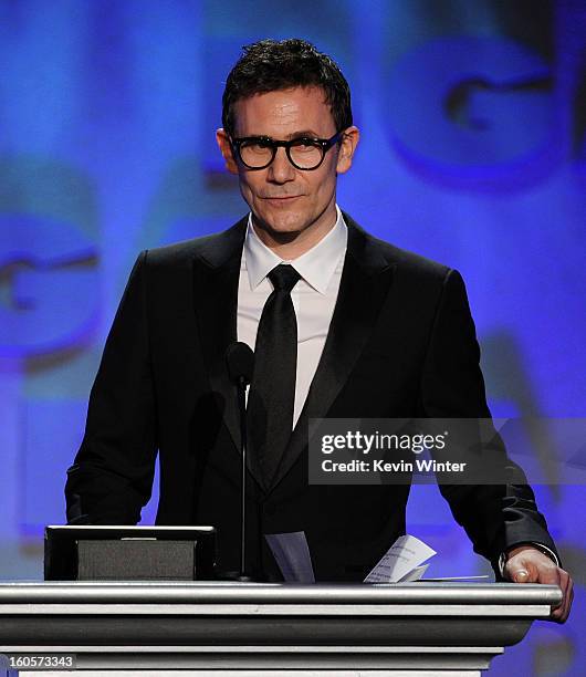 Director Michel Hazanavicius speaks onstage during the 65th Annual Directors Guild Of America Awards at Ray Dolby Ballroom at Hollywood & Highland on...