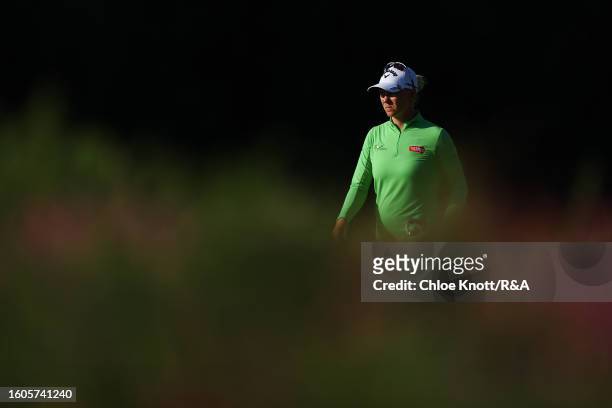 Madelene Sagstrom of Sweden walks on the 15th hole on Day One of the AIG Women's Open at Walton Heath Golf Club on August 10, 2023 in Tadworth,...