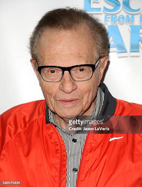 Larry King attends the premiere of "Escape From Planet Earth" at Mann Chinese 6 on February 2, 2013 in Los Angeles, California.