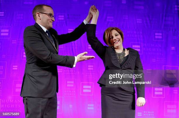 Chad Griffin and New York City Council Speaker Christine Quinn attend The 2013 Greater New York Human Rights Campaign Gala at The Waldorf=Astoria on...