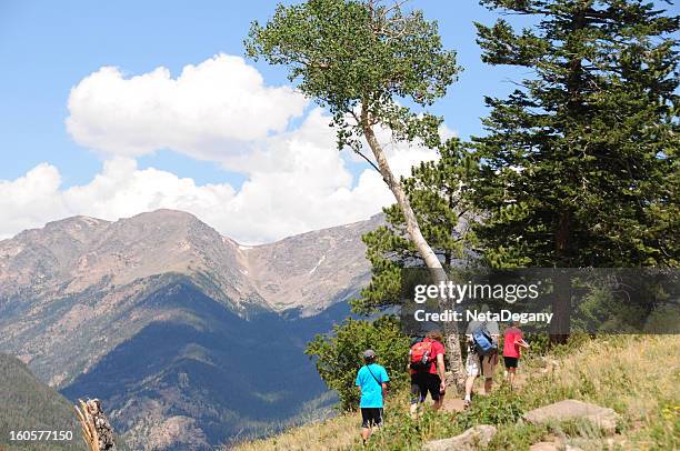 family hiking in rocky mtns national park, colorado - continental divide stock pictures, royalty-free photos & images