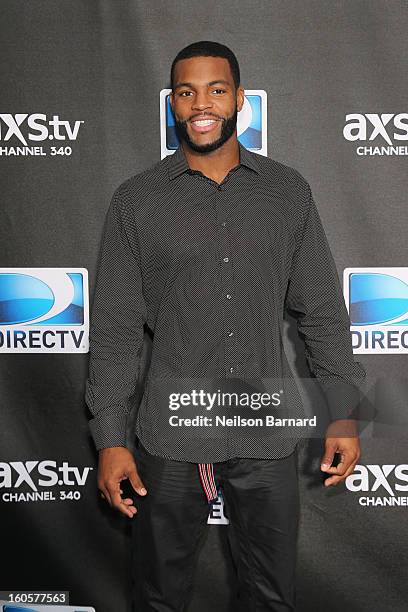 Player Braylon Edwards attends DIRECTV Super Saturday Night Featuring Special Guest Justin Timberlake & Co-Hosted By Mark Cuban's AXS TV on February...