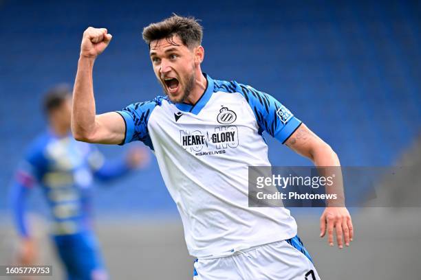Yaremchuk Roman forward of Club Brugge celebrates after scoring a hattrick during the UEFA Europa Conference League Third qualifying round, 2nd leg...