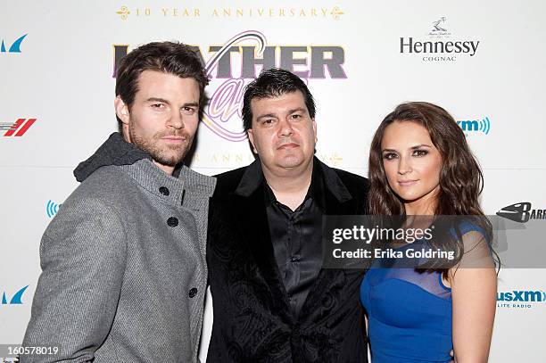 Daniel Gillies, Axxis Sports' William Ekeroth and Rachael Leigh Cook attend the Tenth Annual Leather & Laces Super Bowl Party on February 2, 2013 in...