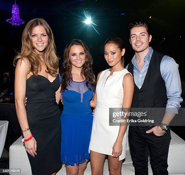 Brooklyn Decker, Rachael Leigh Cook, Jamie Chung and Josh Henderson attend the Tenth Annual Leather & Laces Super Bowl Party on February 2, 2013 in...