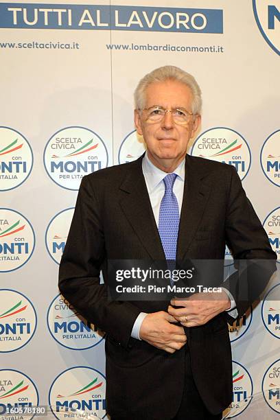 Italian Prime Minister Mario Monti attends the presentation of Lombardy candidates of 'Scelta Civica con Monti per l'Italia' on February 2, 2013 in...