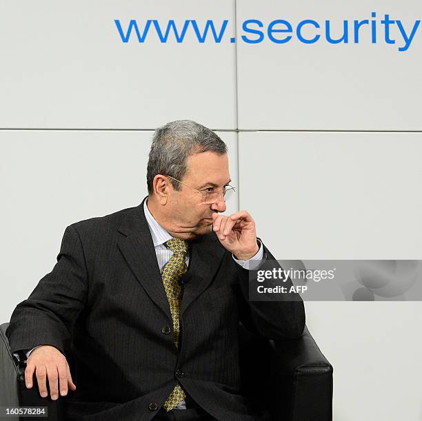 Israeli Deputy Prime Minister and Minister of Defence Ehud Barak follows a podium talk during the third day of the 49th Munich Security Conference on...