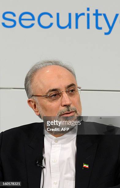 Iran's Foreign Minister Ali Akbar Salehi follows a podium discussion on the third day of the 49th Munich Security Conference on February 3, 2013 in...
