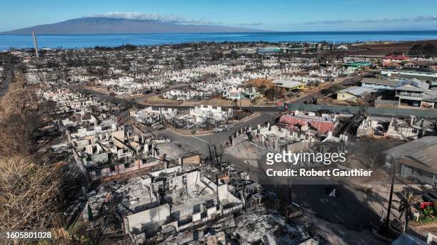 Lahaina, Maui, Thursday, August 17, 2023 - Aerial images east of town where homes and businesses lay in ruins after last week's devastating wildfire...