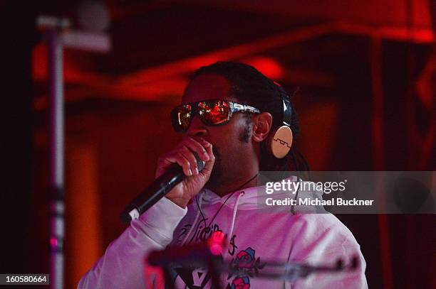 Lil Jon performs on stage at the Audi Forum New Orleans at the Ogden Museum of Southern Art on February 2, 2013 in New Orleans, Louisiana.