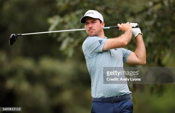 Nick Taylor of Canada plays his shot from the seventh tee during the first round of the FedEx St. Jude Championship at TPC Southwind on August 10,...