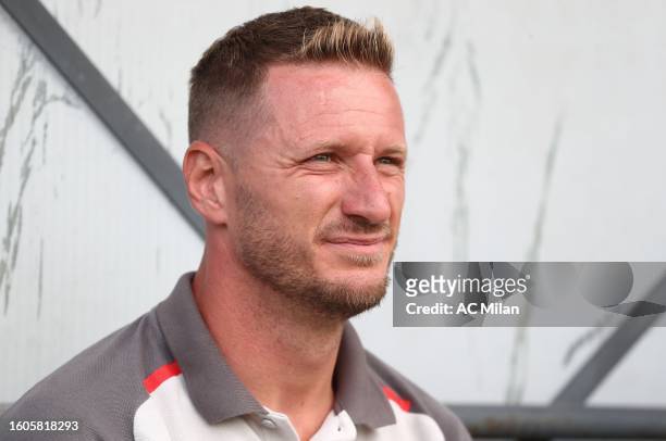 Milan coach Ignazio Abate looks on before during the Trofeo Mamma Cairo match between AC Milan U19 and Torino FC U19 on August 10, 2023 in...