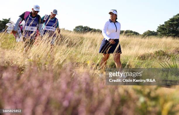 Lilia Vu of the United States walks on the 17th hole on Day One of the AIG Women's Open at Walton Heath Golf Club on August 10, 2023 in Tadworth,...
