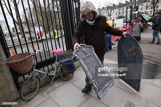 Man leaves with props previously used in 'The London Dungeon' which he bought at a car boot sale in Pimlico as the attraction prepares to move to new...