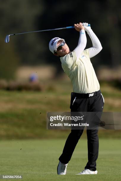 In Gee Chun of South Korea plays a shot on the 18th hole on Day One of the AIG Women's Open at Walton Heath Golf Club on August 10, 2023 in Tadworth,...