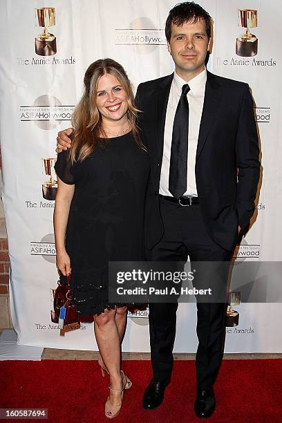 Phil Johnston and Jennifer Lee arrive at the 40th Annual Annie Awards held at Royce Hall on the UCLA Campus on February 2, 2013 in Westwood,...