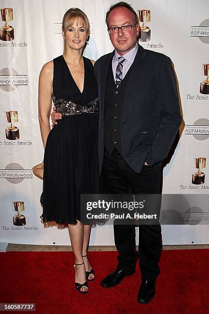 Tom McGrath and guest arrives at the 40th Annual Annie Awards held at Royce Hall on the UCLA Campus on February 2, 2013 in Westwood, California.