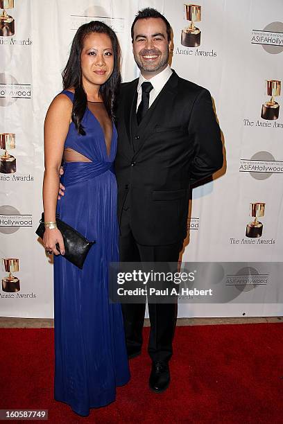 Mike Beaulieu and guest arrive at the 40th Annual Annie Awards held at Royce Hall on the UCLA Campus on February 2, 2013 in Westwood, California.