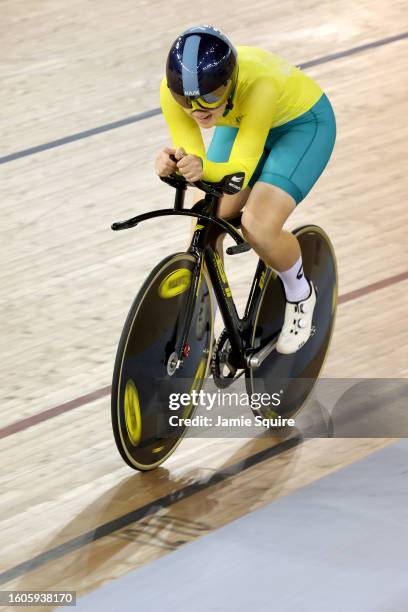 Lauren Emily Bates of Team Australia competes in the Women's 2000m Individual Pursuit Gold Final on day six of the 2023 Youth Commonwealth Games at...
