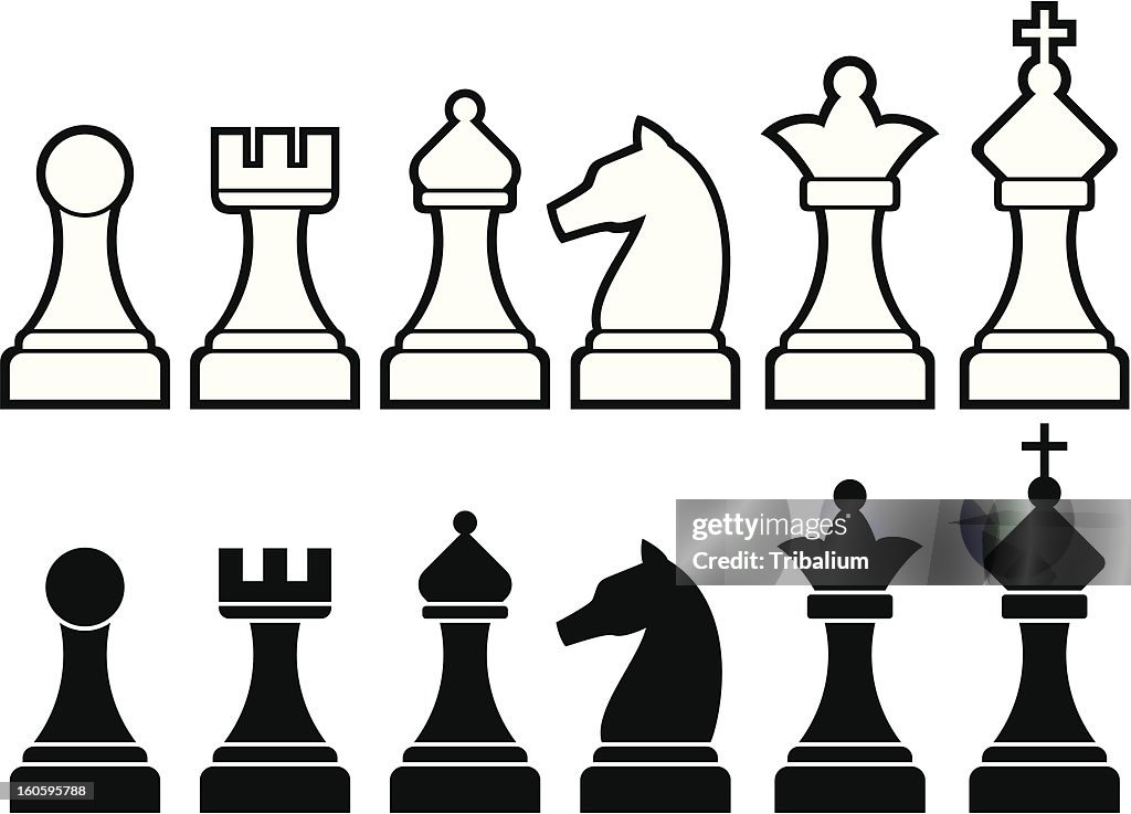 Peças De Xadrez Incluindo O Rei Rainha Gralha Do Peão Cavalo E Bispo  Ilustração de stock - Getty Images