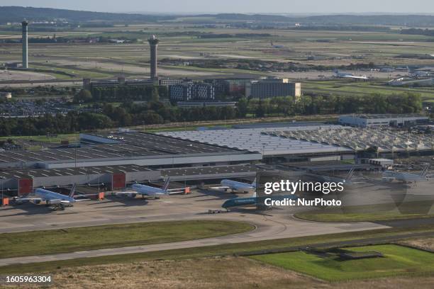 Aerial View of Paris Charles de Gaulle Airport, on August 14 in Roissy-en-France, France.