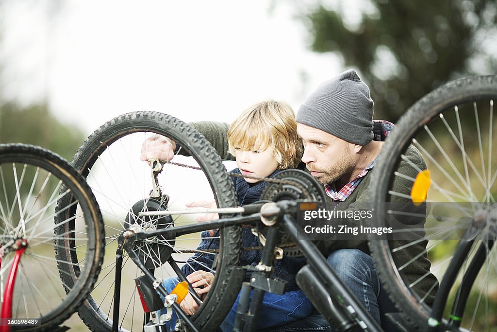 Father and son with bicycles