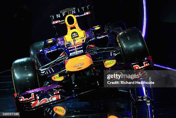 The new Infiniti Red Bull Racing RB9 at the launch on February 3, 2013 in Milton Keynes, England.