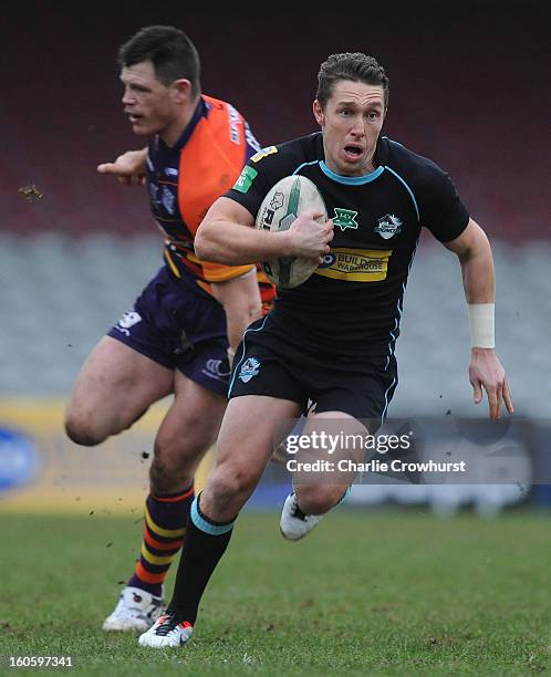 Luke Dorn of London Broncos attacks during the Super League match between London Broncos and Widnes Vikings at the Twickenham Stoop on February 3,...