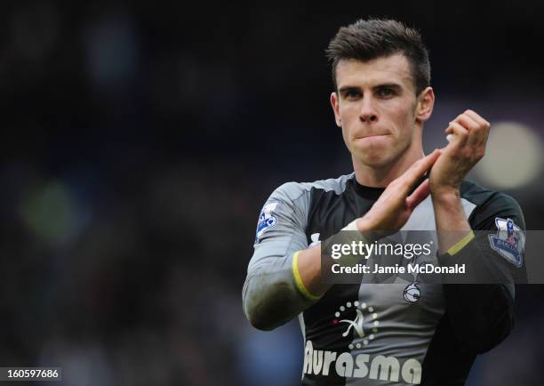 Gareth Bale of Spurs celebrates victory during the Barclay's Premier League match between West Bromwich Albion and Tottenham Hotspur at The Hawthorns...