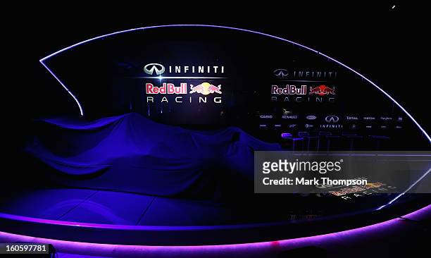 General view of the stage before the car is unveiled during the Infiniti Red Bull Racing RB9 launch on February 3, 2013 in Milton Keynes, England.