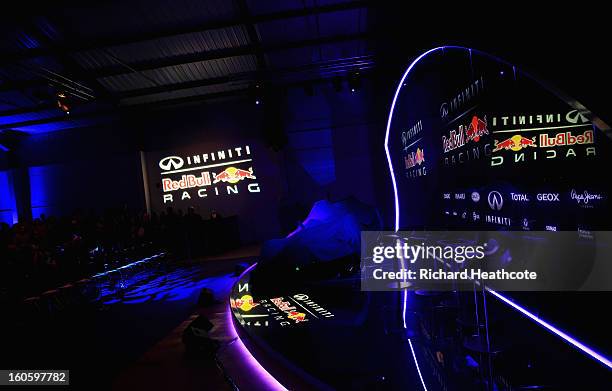 General view of the stage before the car is unveiled during the Infiniti Red Bull Racing RB9 launch on February 3, 2013 in Milton Keynes, England.