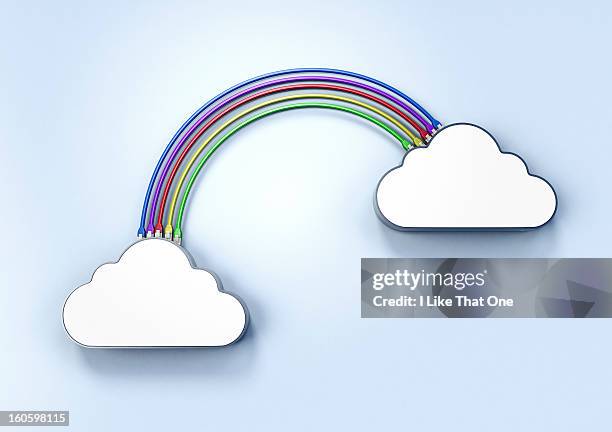 two computer hard drive joined with ethernet cable - cloud cable stock pictures, royalty-free photos & images