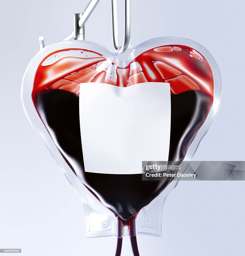 Heart shaped blood bag close up