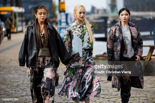 Guests outside TG Botanical during the Copenhagen Fashion Week Spring/Summer 2024 on August 10, 2023 in Copenhagen, Denmark.