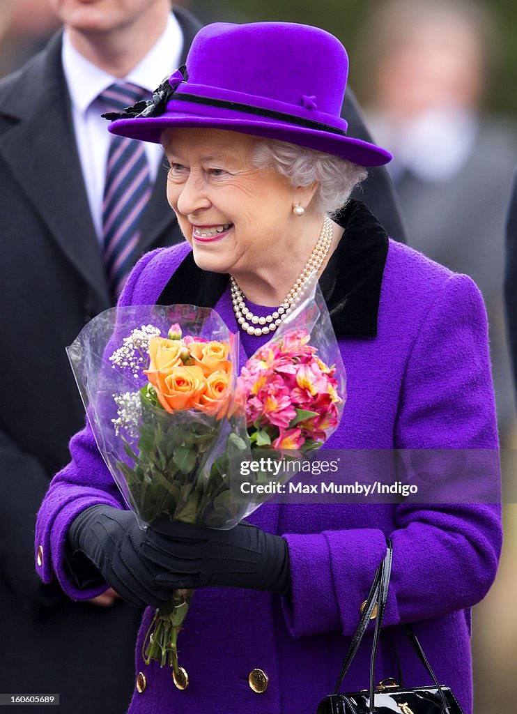 Queen Elizabeth II And Prince Philip, Duke Of Edinburgh Attend Church In West Newton