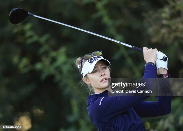 Nelly Korda of The United States plays her tee shot on the fourth hole during the first round of the AIG Women's Open at Walton Heath Golf Club on...