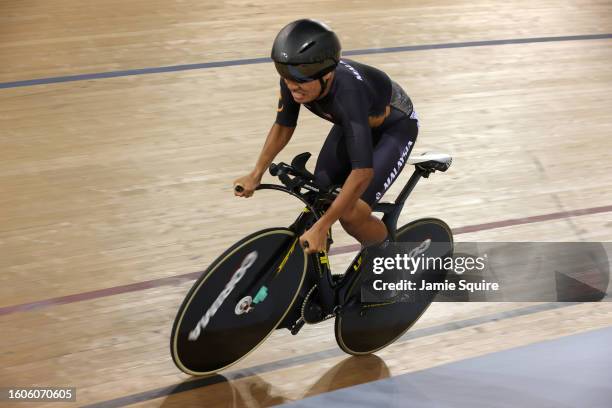 Muhammad Hafiq Mohd Jafri of Team Malaysia competes in the Men's 1000m Time Trial Final on day six of the 2023 Youth Commonwealth Games at National...