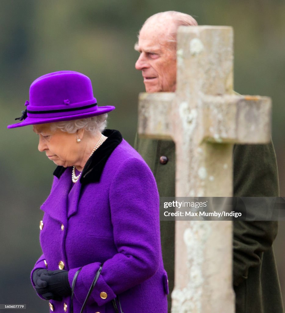 Queen Elizabeth II And Prince Philip, Duke Of Edinburgh Attend Church In West Newton