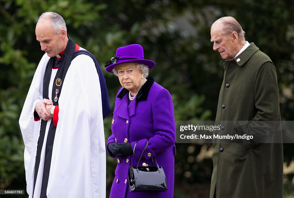 Queen Elizabeth II And Prince Philip, Duke Of Edinburgh Attend Church In West Newton