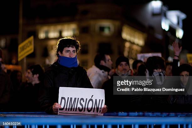 Protestors gather during a demonstration against alleged corruption scandals implicating the PP , on the streets of Madrid on February 3, 2013 in...