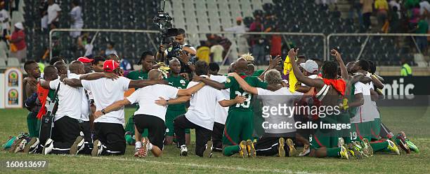 Nelspruit, South Africa. Burkina Faso celebrating their win after the 2013 Orange African Cup of Nations 4th Quarter Final match between Burkina Faso...