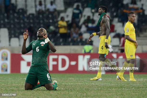 Burkina Faso's midfielder Djakaridja Kone celebrates at the end of the African Cup of Nation 2013 quarter final football match Burkina Faso vsTogo,...