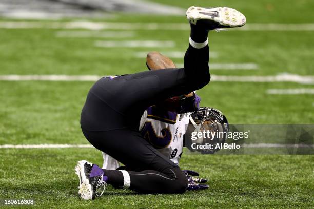 Jacoby Jones of the Baltimore Ravens catches a 56-yard pass before running in for the touchdown in the second quarter against the San Francisco 49ers...