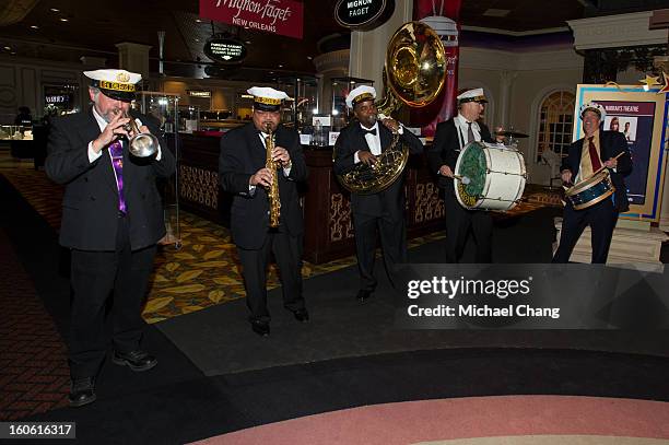 Jazz band plays during the Ultimate Super Bowl Tailgate Party hosted by Michael Strahan at Harrah's Casino on February 3, 2013 in New Orleans,...