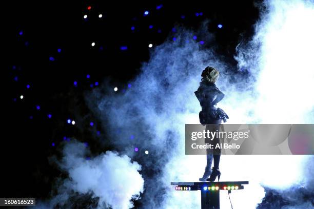 Singer Beyonce performs during the Pepsi Super Bowl XLVII Halftime Show at the Mercedes-Benz Superdome on February 3, 2013 in New Orleans, Louisiana.