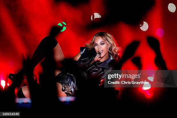 Singer Beyonce performs during the Pepsi Super Bowl XLVII Halftime Show at the Mercedes-Benz Superdome on February 3, 2013 in New Orleans, Louisiana.