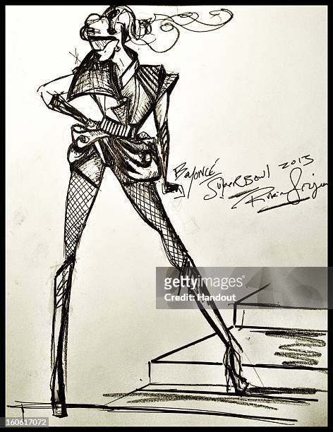 This handout image provided by Rubin Singer displays a sketch of Beyonce's Super Bowl Halftime costume as designed by Rubin Singer for her performace...