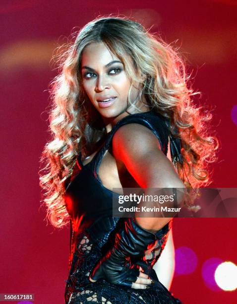 Singer Beyonce performs during the Pepsi Super Bowl XLVII Halftime Show at Mercedes-Benz Superdome on February 3, 2013 in New Orleans, Louisiana.