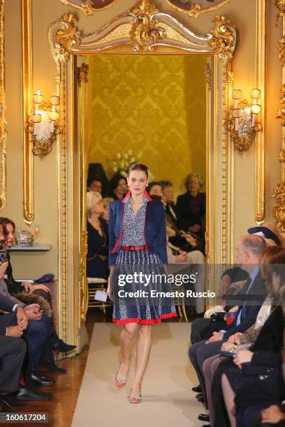 Model walks the runway during Curiel Couture fashion show as part of AltaRoma AltaModa Fashion Week on January 27, 2013 in Rome, Italy.